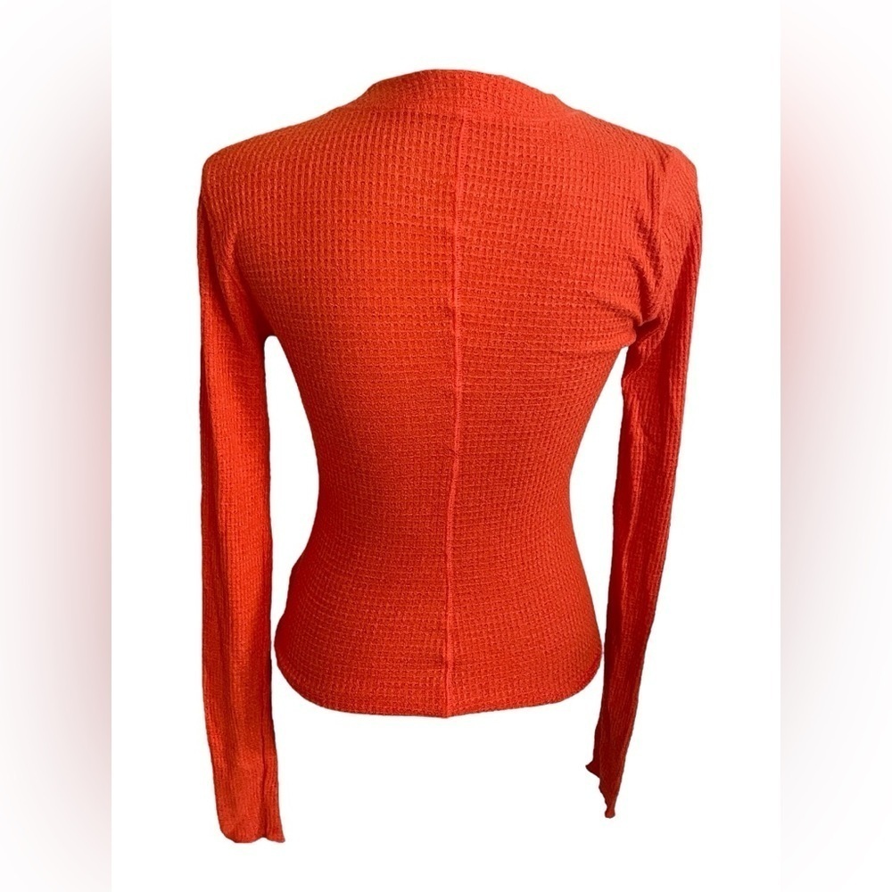 Free People One of The Girls Thermal Henley Top Sz Small Red Orange Coral - Picture 4 of 9